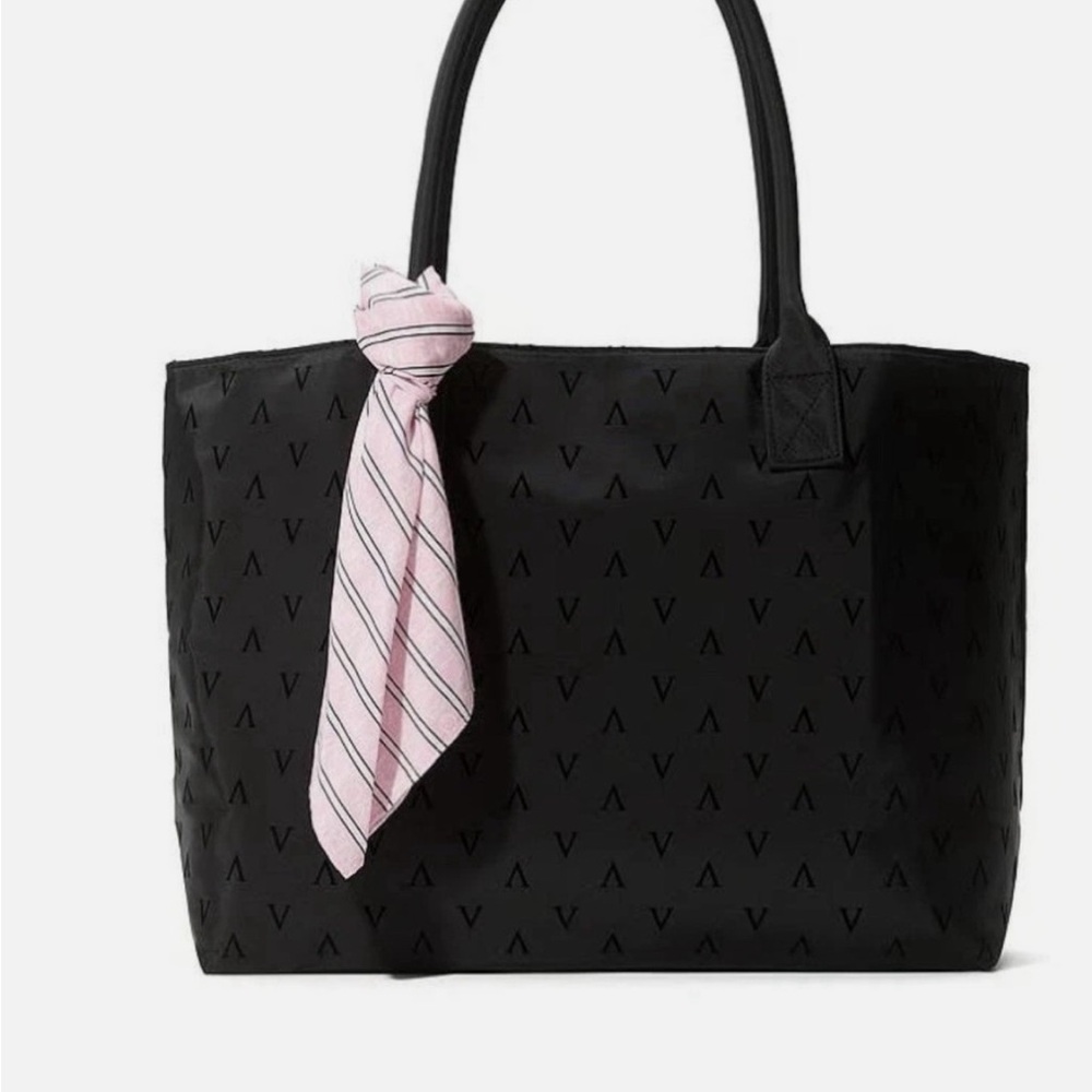 Victoria’s Secret Black Durable Tote Bag with Pink Scarf Accent